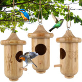 Hummingbird House for Outside Hanging, Wooden Hummingbird Gifts Nest 3 Pack with Hemp Ropes, Gardening Gifts Humming Bird Houses Home Decoration BESWORLDS