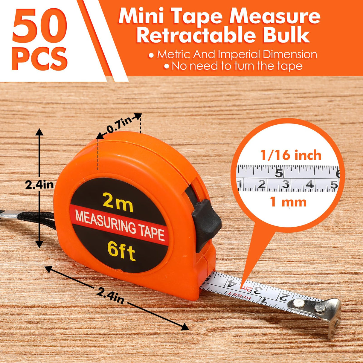 Copkim 50 Pcs Small Tape Measure Keychain Mini Measuring Tape Retractable 6ft 2m, Metric and Inch, Lot Bundle Retractable Handy Pocket Tape Mini Copkim