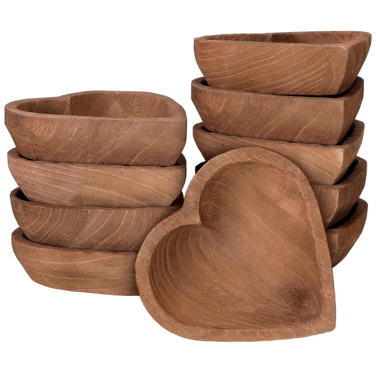 Tioncy 10 Pcs Wooden Dough Bowls Wood Heart Shaped Bowl Heart Dough Bowl Bulk Farmhouse Dough Bowl Candles Decoration for Home Dining Holding Candles - WoodArtSupply