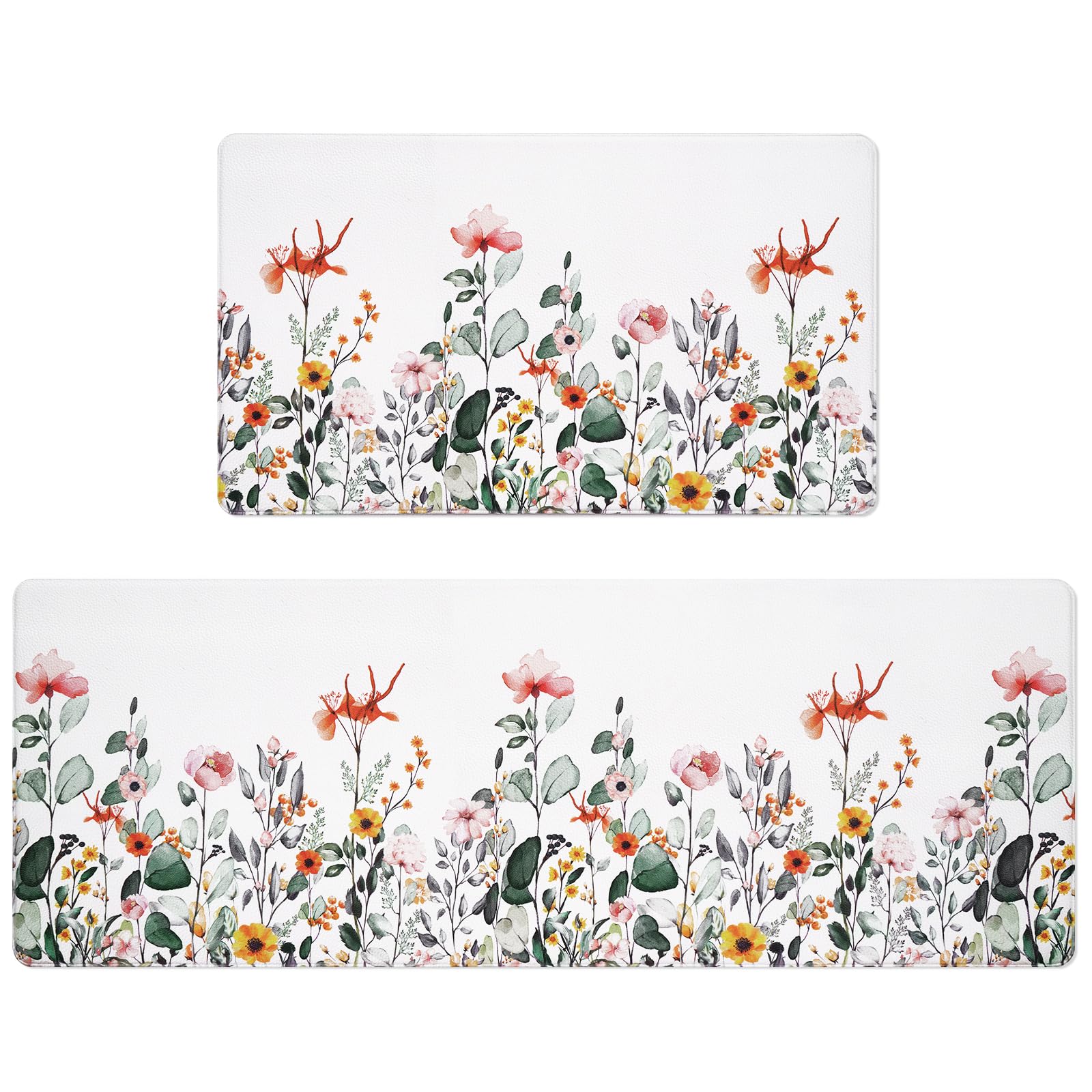 ASPMIZ Spring Floral Kitchen Mats for Floor, Cushioned Anti-Fatigue Kitchen Rugs Non Slip, Wild Flowers Kitchen Rugs Sets of 2, Kitchen Floor Comfort - WoodArtSupply