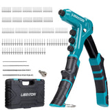 Libraton One-Handed Rivet Gun, Pop Rivet Gun Set, Professional Hand Riveter, Manual Riveting Tool with 200 Rivets for Metal, Includes 4 Drill Bits, 4 LIBRATON