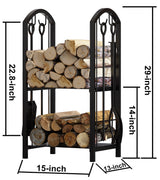 Fire Beauty Fireplace Firewood Log Rack 5-Piece Storage Logs Holder with Tools Set with 4 Tools Set Fireside Holders Wood Lumber Storage Stacking Fire Beauty