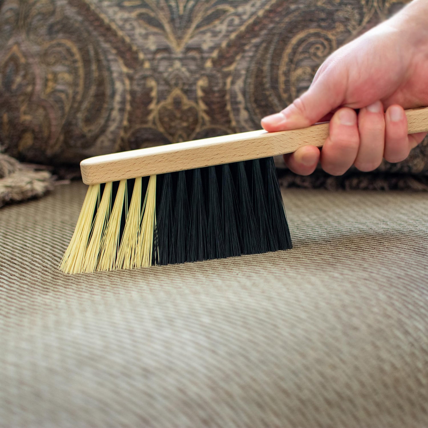 11.2" Hand Broom Medium-Soft Bristles Bench Brush, Sweeping Brush with Wooden Handle, Lightweight Dusting Brush, Handheld Small Broom, Shop Brush Harrison Greys