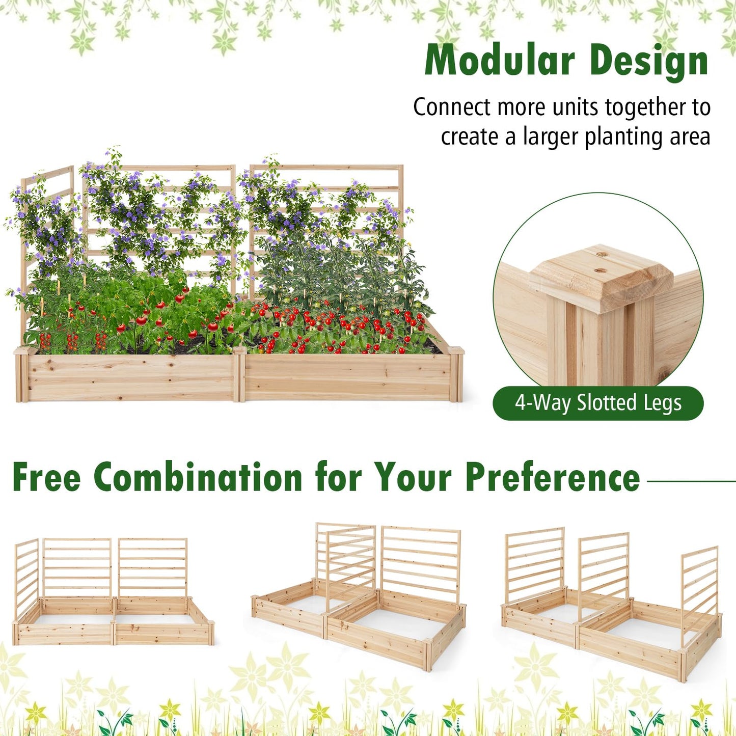 S AFSTAR Raised Garden Bed with 2 Planter Boxes & 3 Trellis, 88" L x 45" W x 43" H Outdoor Wooden Planter Box Kit for Flower Herb Vegetable Fruit