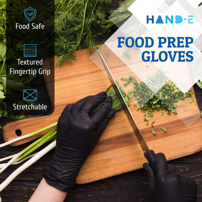 Hand-E Touch Black Nitrile Disposable Gloves Medium, 100 Count - BBQ, Tattoo, Hair Dye, Cooking, Mechanic Gloves - Powder and Latex Free Gloves - WoodArtSupply