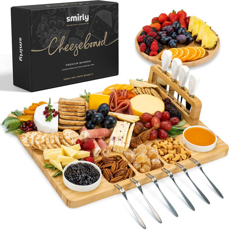 SMIRLY Charcuterie Boards Gift Set: Charcuterie Board Set, Bamboo Cheese Board Set - Unique for Mom - House Warming Gifts New Home, Wedding Gifts for SMIRLY