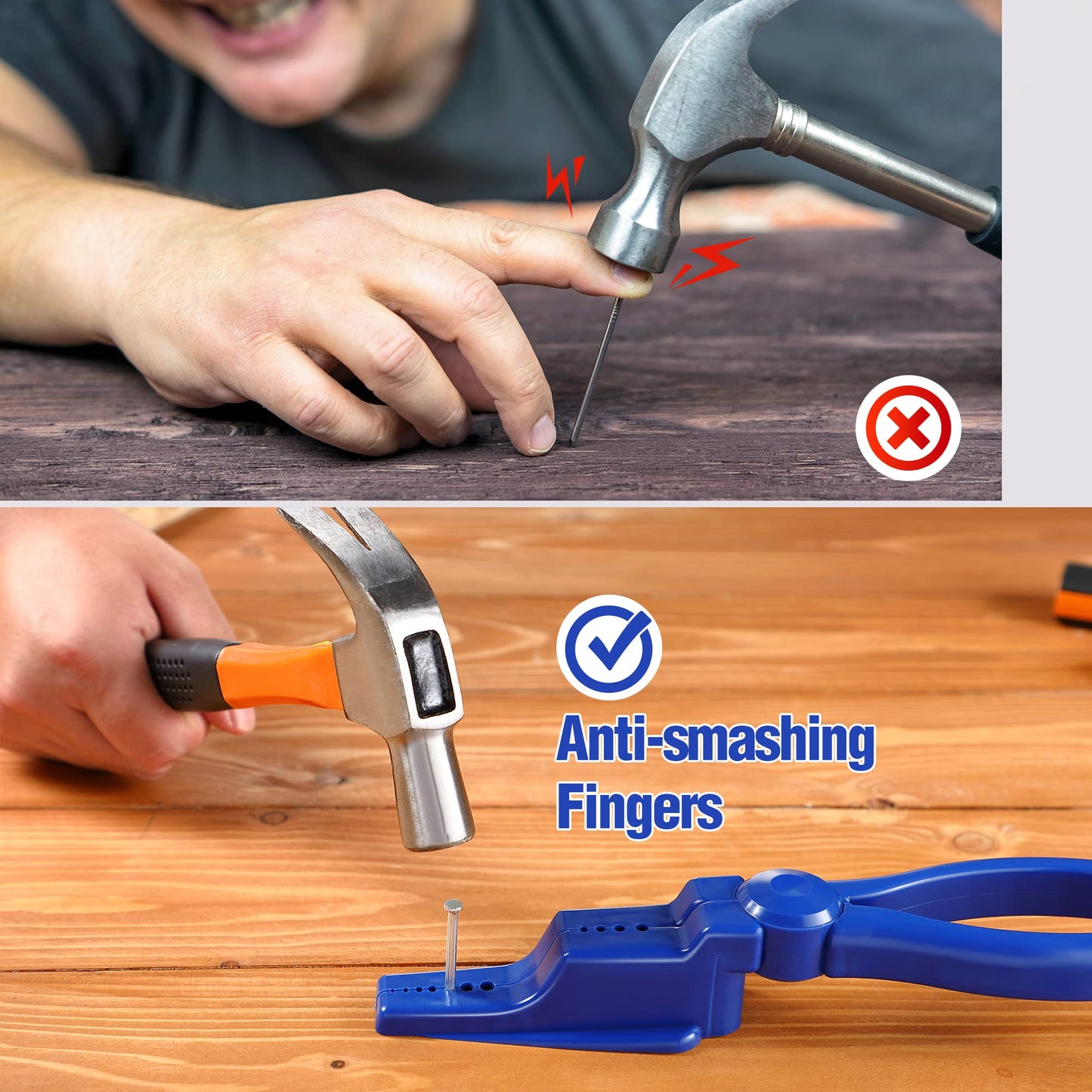 2 Pcs Nail Holder for Hammering, Plastic Pliers, Finger Safe for Hammer Nails in Slip Joint Pliers, Finishing Nails Pliers Keeps Fingers Safe, Basic - WoodArtSupply