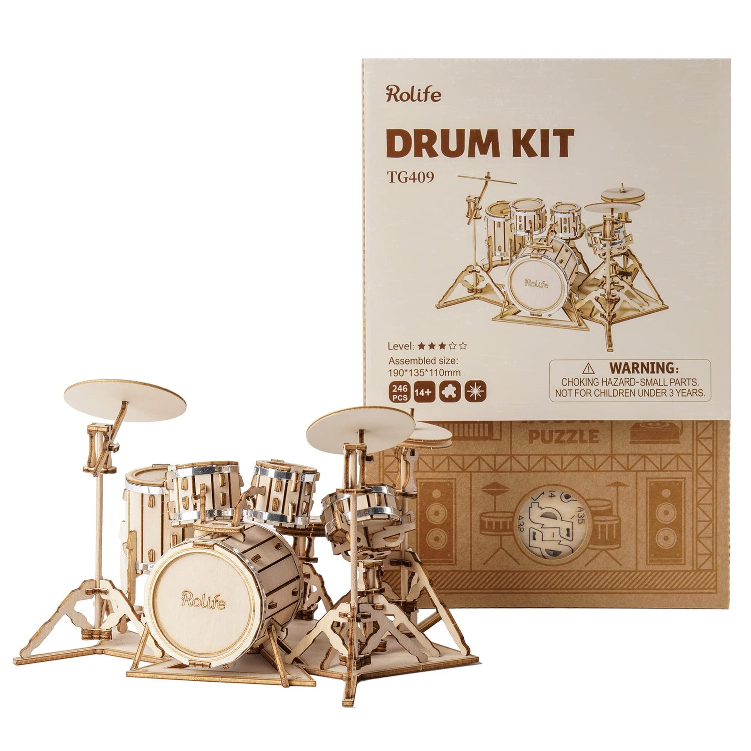 Rolife 3D Wooden Puzzles Model Kit for Adults and Teens to Build Musical Instrument Series (Drum kit) Rolife