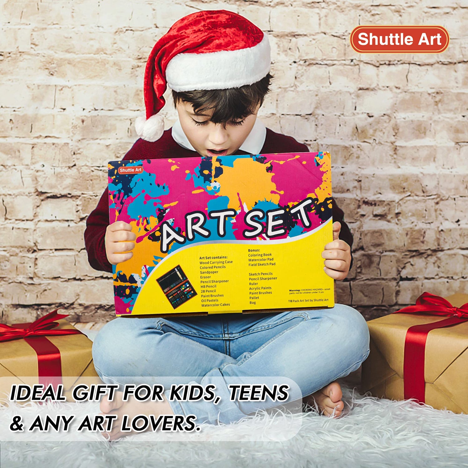 Shuttle Art 118 Piece Deluxe Art Set, Art Supplies in Wooden Case, Painting Drawing Art Kit with Acrylic Paint Pencils Oil Pastels Watercolor Cakes Shuttle Art