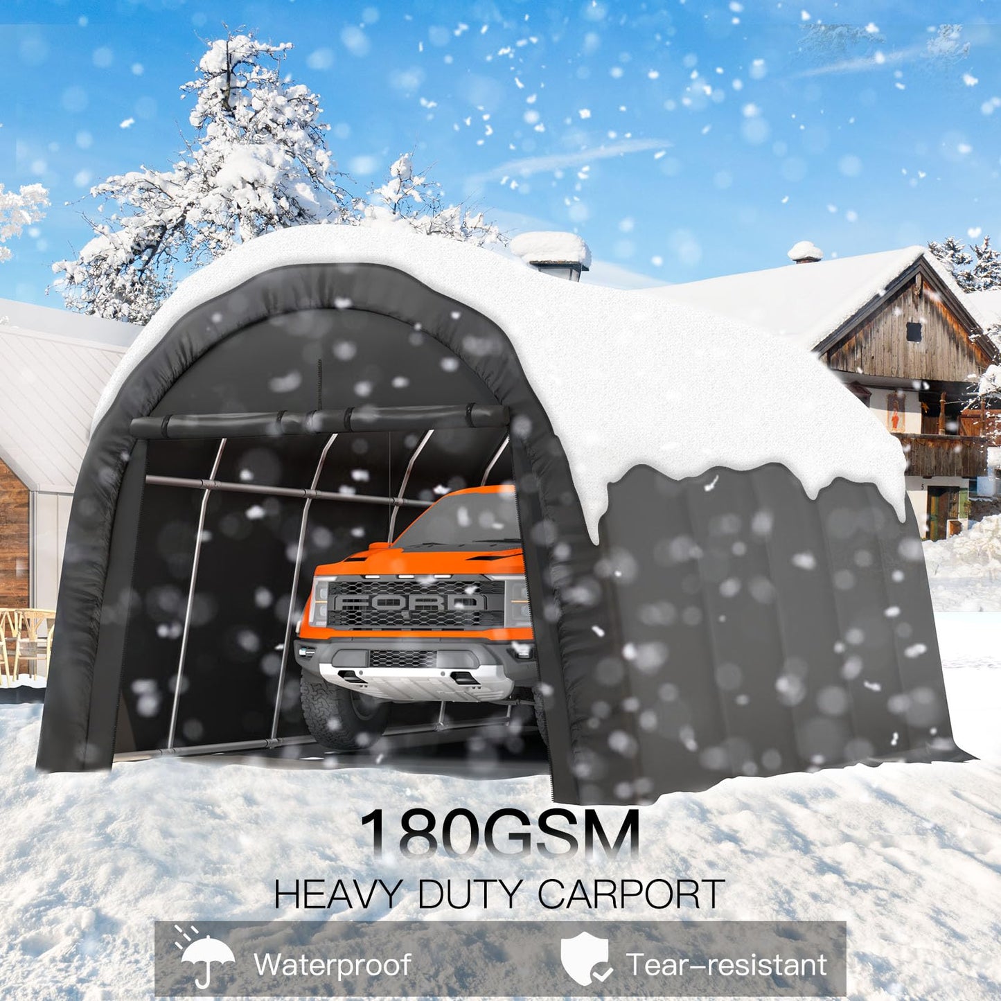 MELLCOM Portable Garage, 12' x 20' x 9.8' Heavy Duty Carport with All-Steel Metal Frame and Round Style Roof, Anti-Snow Car Canopy for Car, Truck,