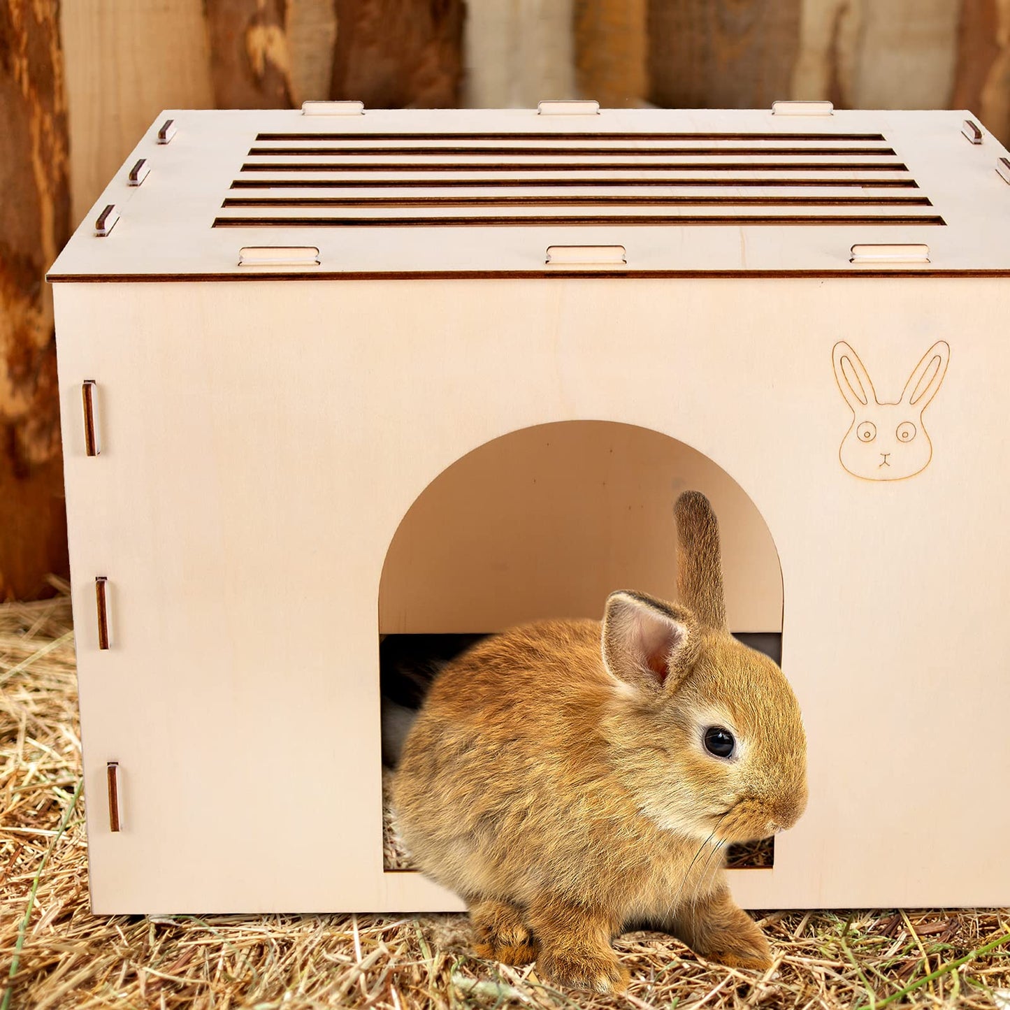 Woiworco Wooden Rabbit Hideout Castle, Rabbit Houses and Hideouts, Wooden Rabbit Bunny Hideout for Indoor Bunnies Chinchilla, Hamsters and Guinea - WoodArtSupply