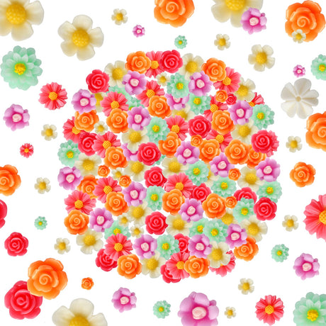 HLTOO 100PCS Mini Flower Resin Beads, Flatback Daisy Flower Charms, Mixed Colors Jewery Embellishments, for DIY Craft Scrapbooking Decorations, Phone HLTOO