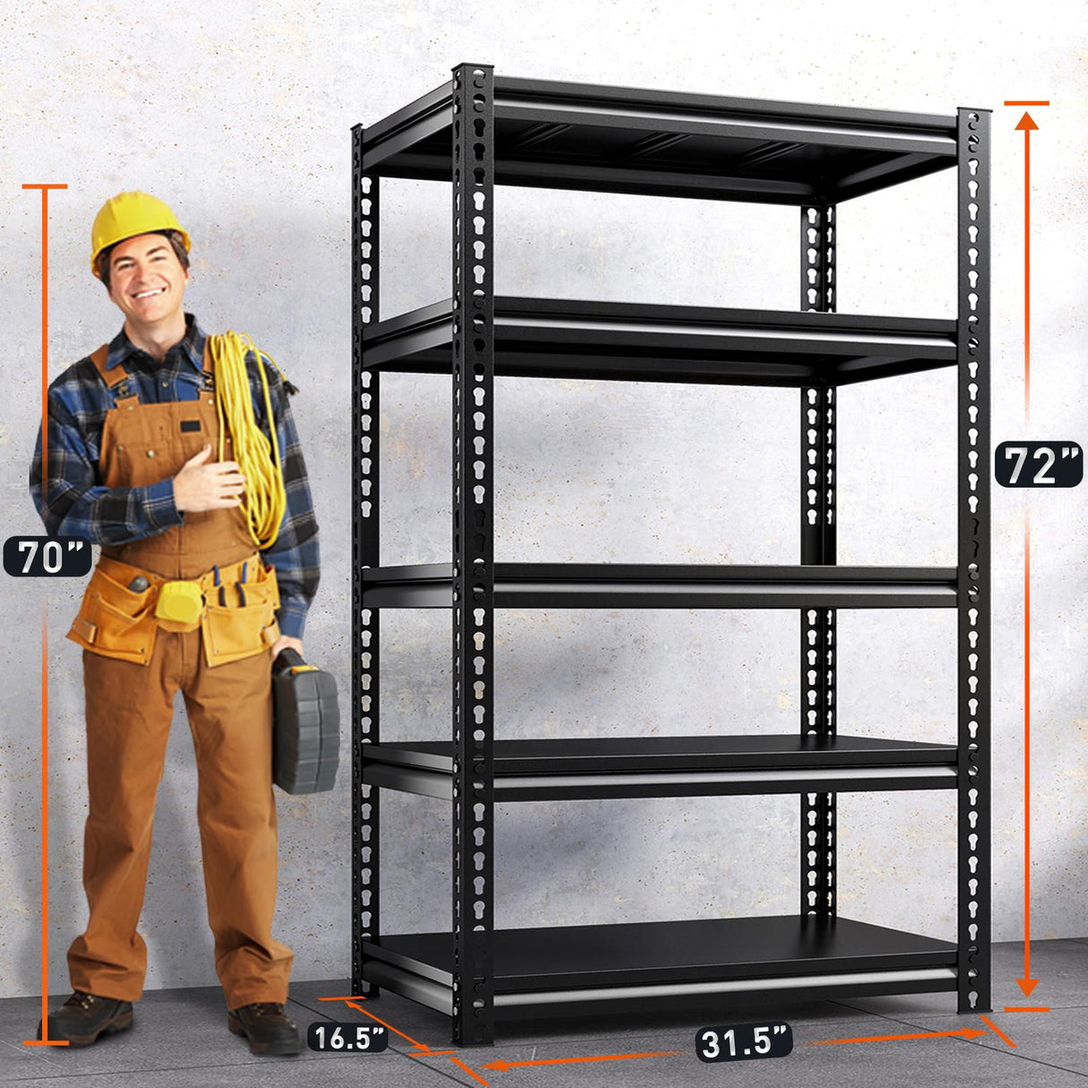 REIBII 72'' Garage Shelving Heavy Duty Garage Storage Shelves Loads 1700LBS Heavy Duty Shelving Adjustable 5-Tier Metal Shelves for Storage,Basement REIBII