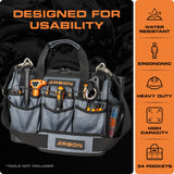 ARBON Tool Bag 16 Inch with Molded Base MOLLE System Heavy Duty Open Mouth Top Large Toolbag Tote Box Bags Storage Organizer for Men and Women Arbon