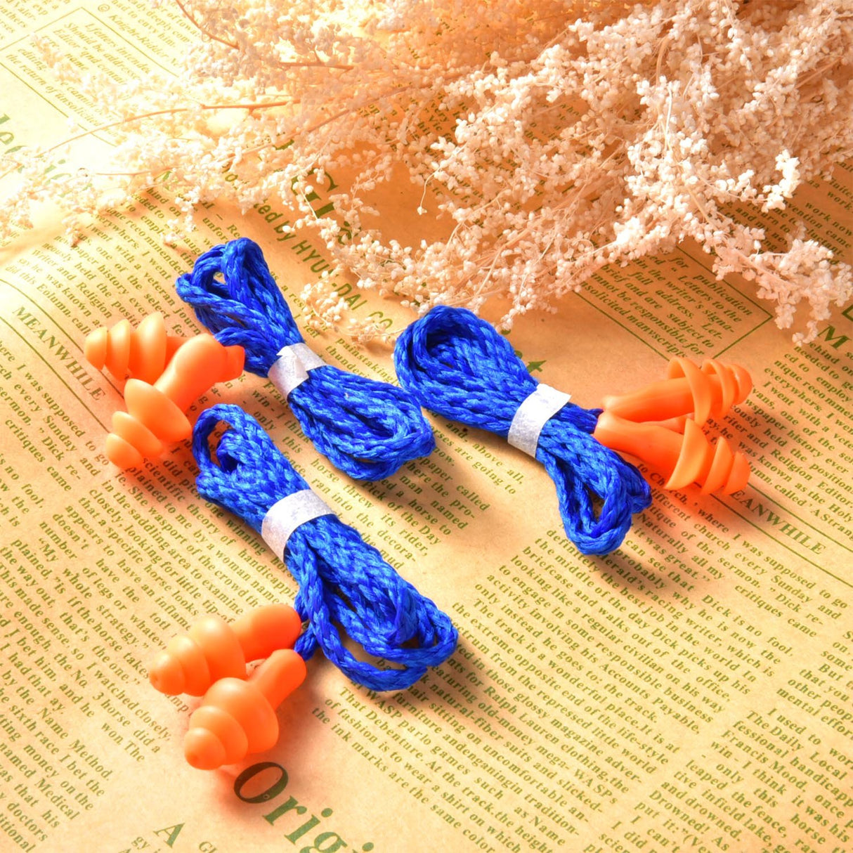 20 Pairs Corded Ear Plugs Reusable Silicone Earplugs with String Banded Ear Plug Sleep Noise Cancelling for Hearing Protection (Blue-Orange) Bememo
