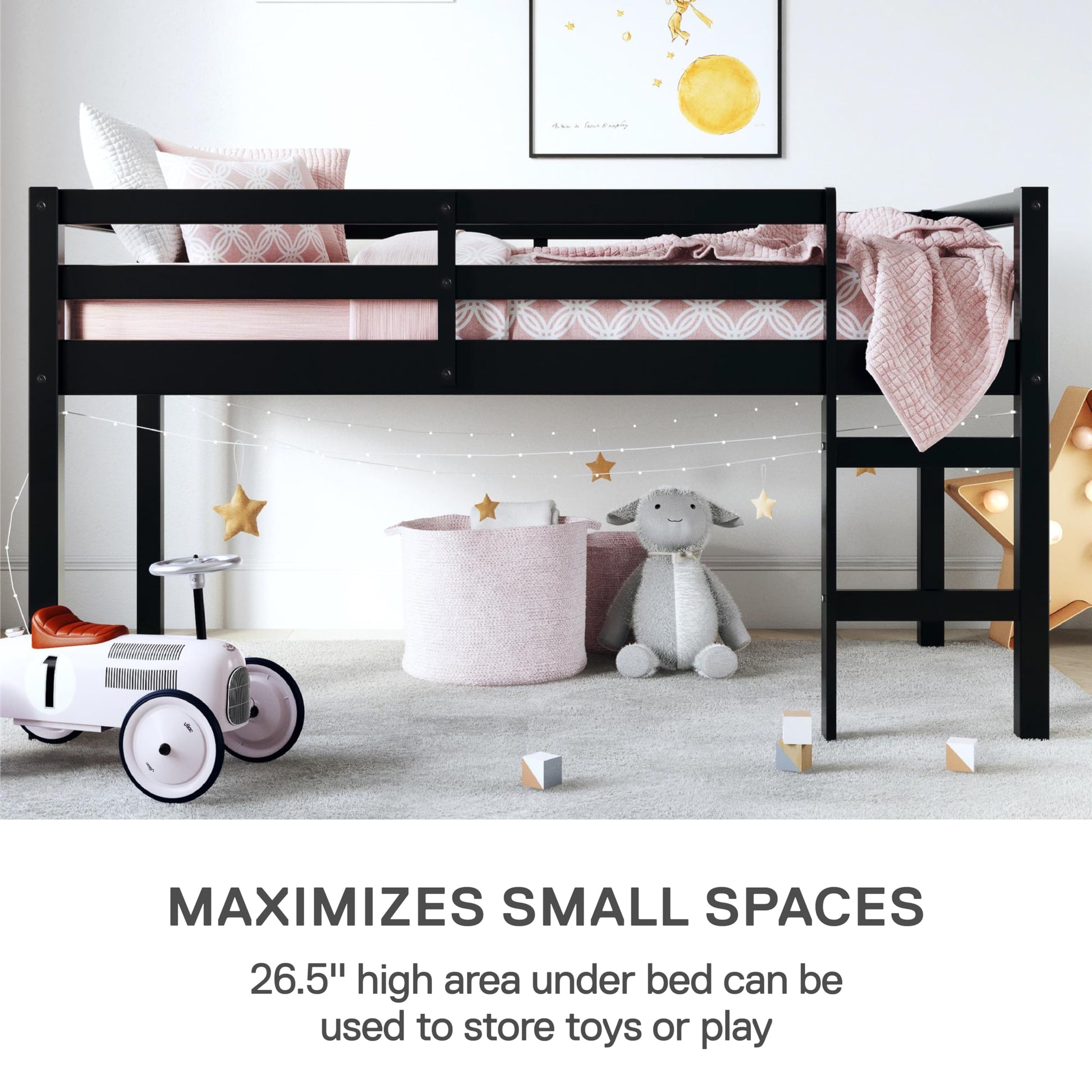 DHP Milton Junior Twin Loft Bed in Black – Stylish, Space-Saving Design for Kids - WoodArtSupply