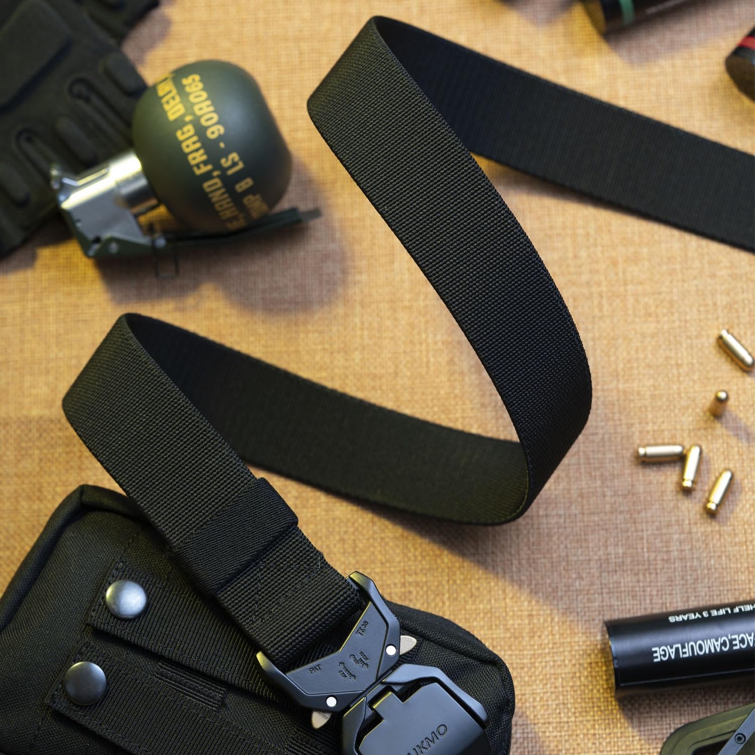 JUKMO Tactical Belt, Military Hiking Rigger 1.5" Nylon Web Work Belt with Heavy Duty Quick Release Buckle (Black, Medium) JUKMO