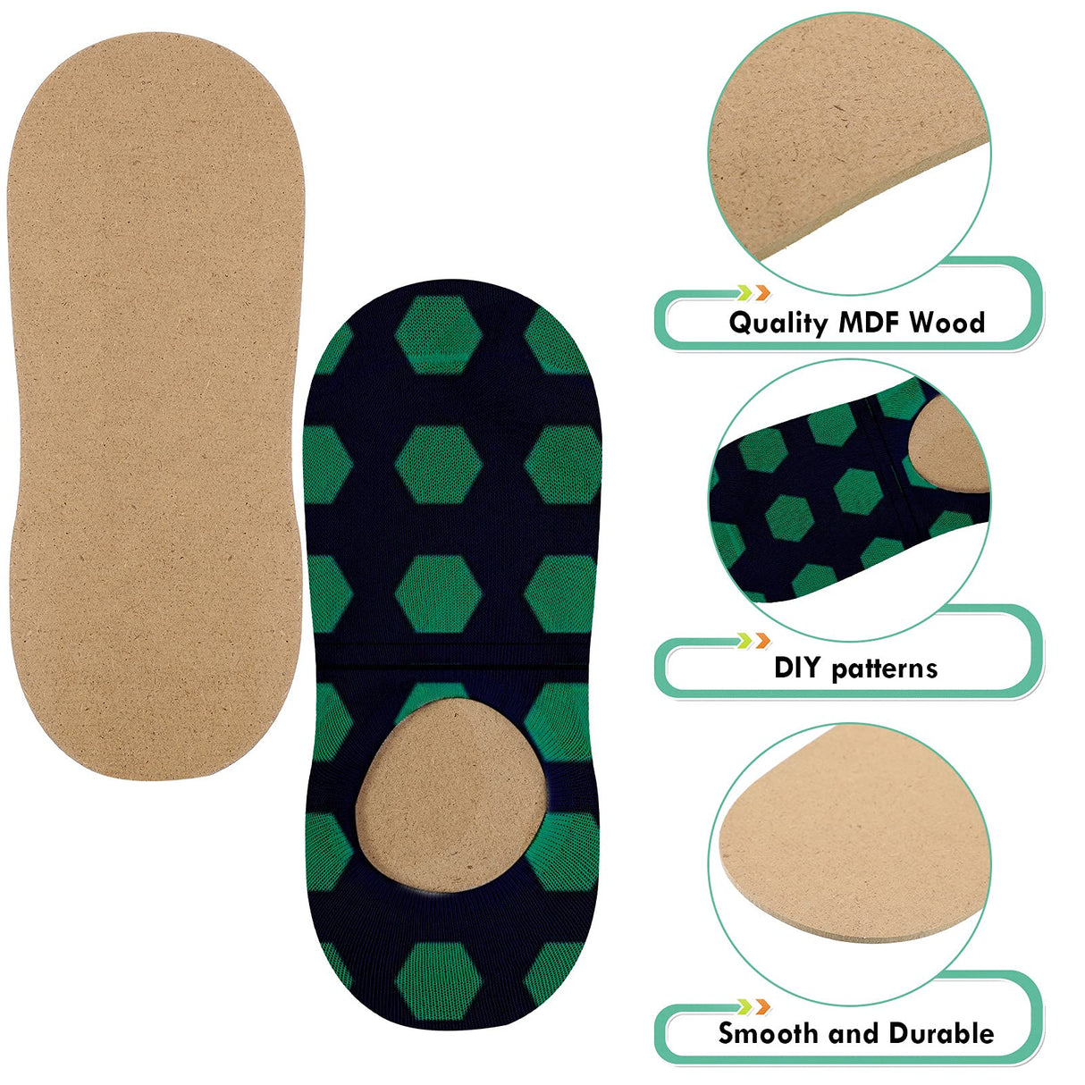 2 Pieces Short Sock Jigs MDF Sublimation Printing Sock Jig Heat Press Dye Wood Sock Jigs for Printing DIY Pattern Blank Socks Sublimation Jetec