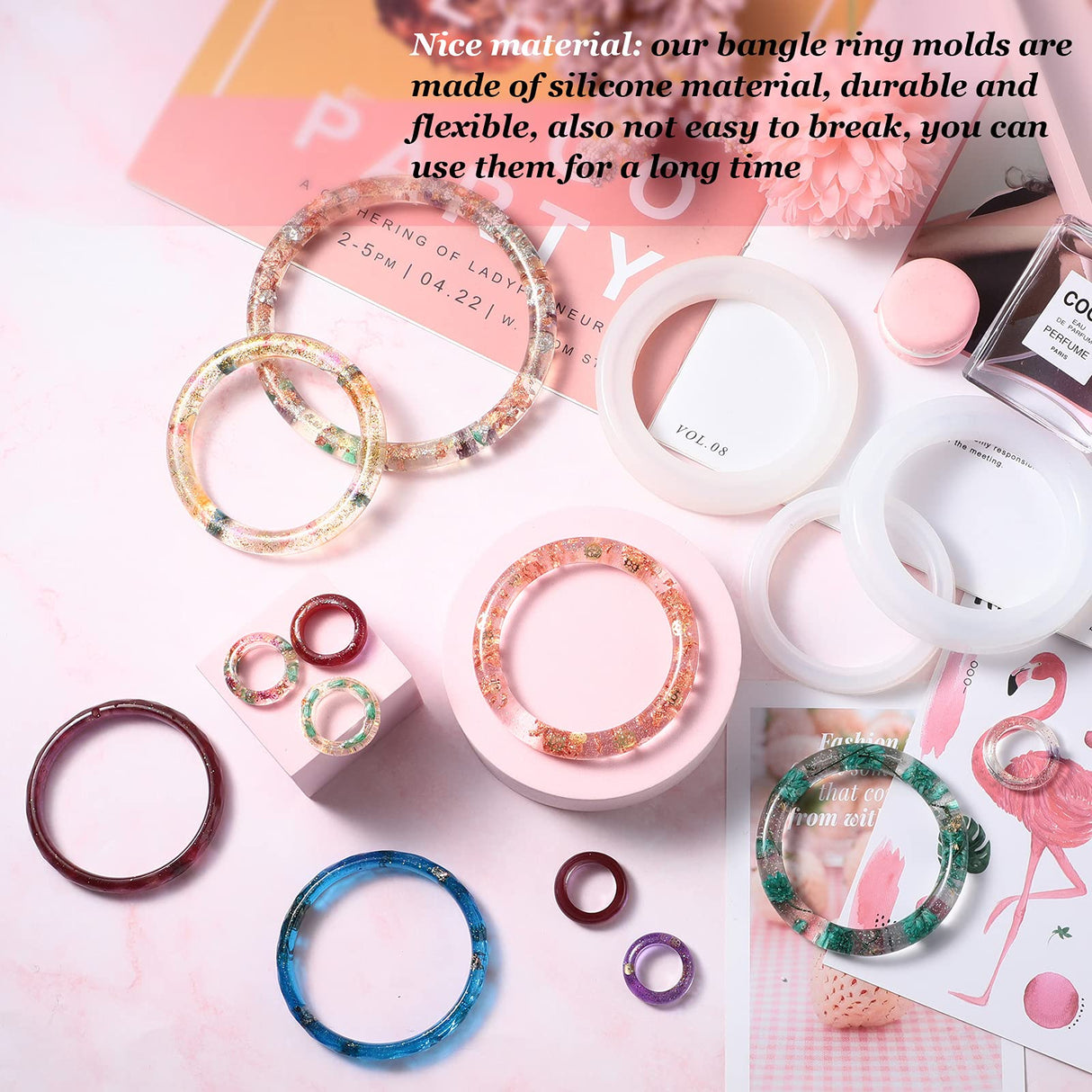 9 Pieces Silicone Bracelet Mold and Ring Resin Casting Mold Set Round Epoxy Jewelry Mold Silicone Bangle Ring Mold for Jewelry DIY Crafts Making Syhood