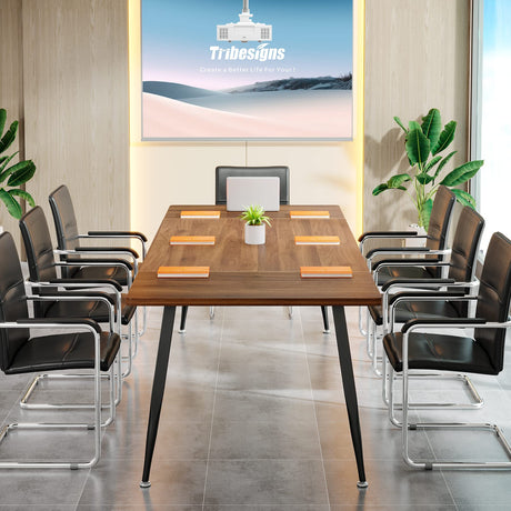 Tribesigns 6FT Conference Table, Rectangular Meeting Room Tables, Modern Industrial Seminar Table Boardroom Desk with Metal Legs for Office, 70.8’’ L Tribesigns
