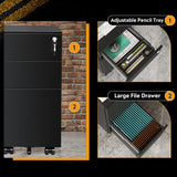 DEVAISE 3 Drawer Vertical File Cabinet, Mobile Filing Cabinet with Slim Width for Home Office, Black DEVAISE