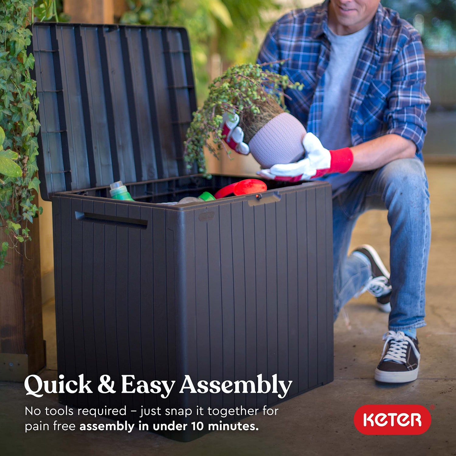 Keter City 30 Gallon Resin Deck Box for Patio Furniture, Pool Accessories, and Storage for Outdoor Toys, Grey Keter