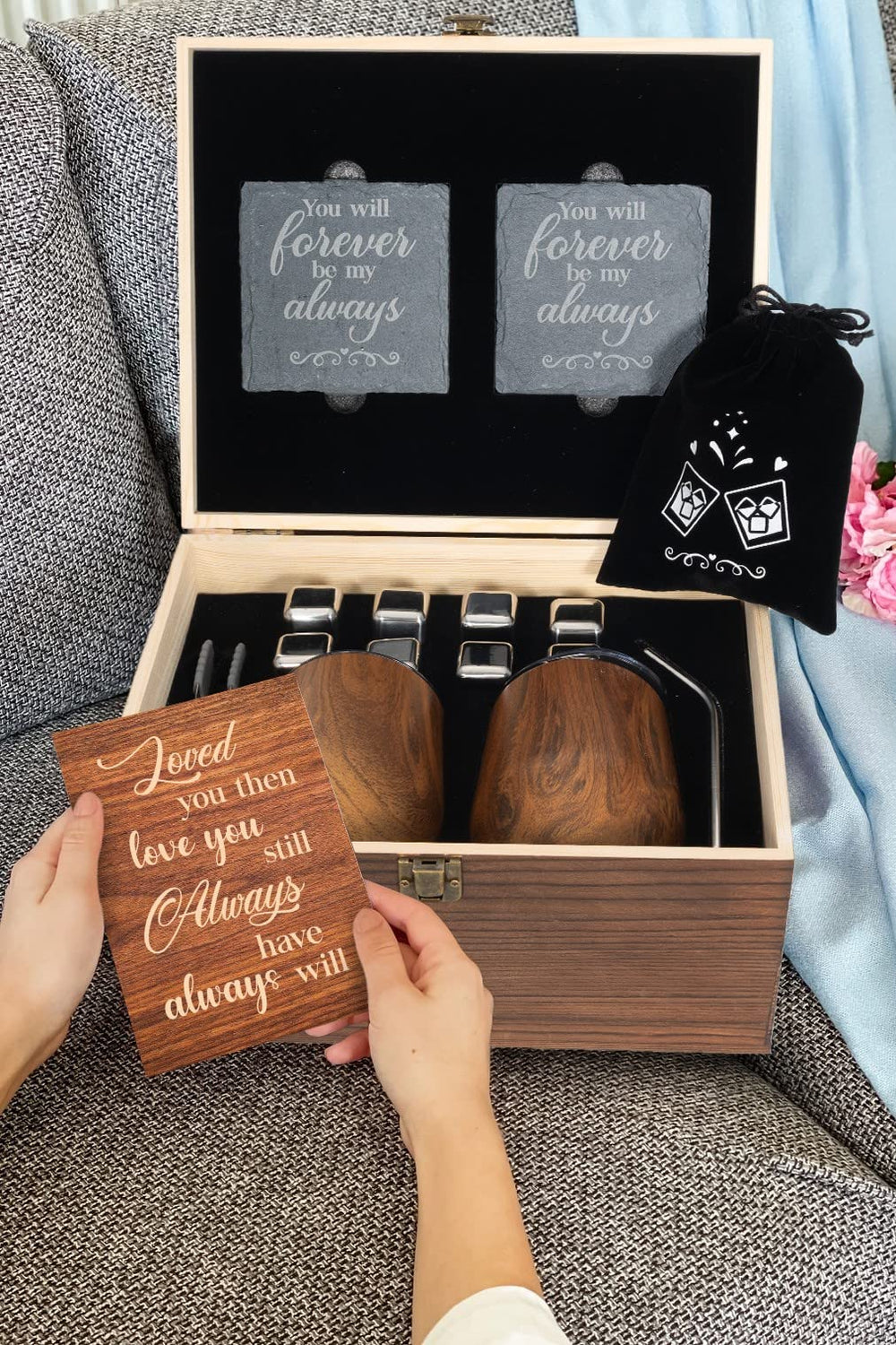 Gift for Her Anniversary Best Birthday Gifts for Girlfriend, Wine Tumbler Gift Set Wood Anniversary 5 Year Gift for Her Romantic, 1st Anniversary for BESZONE