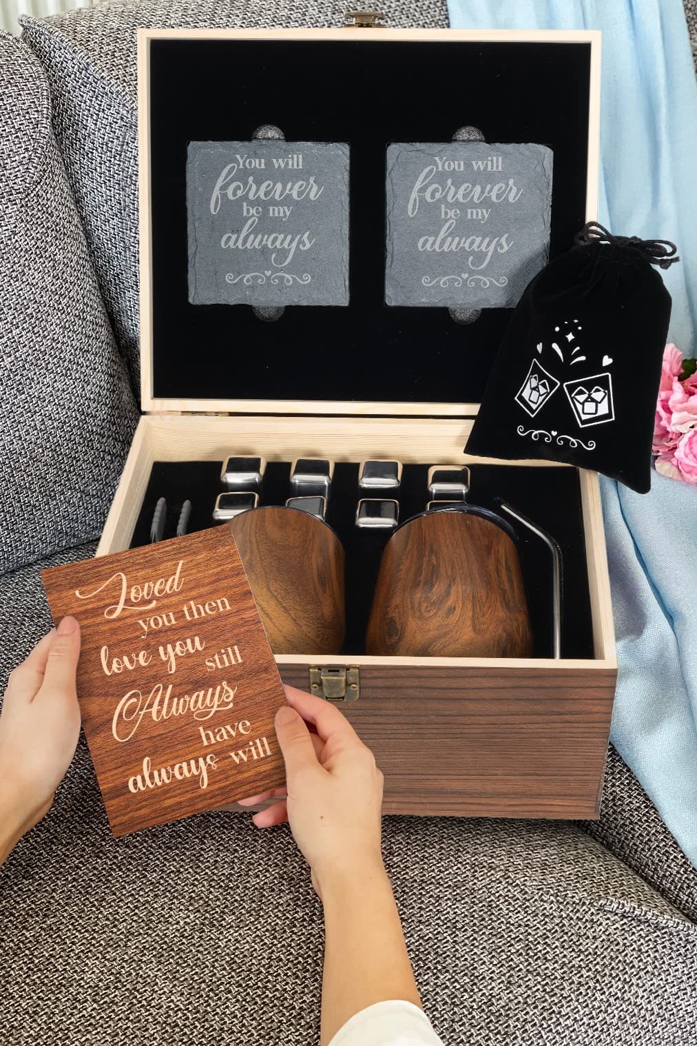 Gift for Her Anniversary Best Birthday Gifts for Girlfriend, Wine Tumbler Gift Set Wood Anniversary 5 Year Gift for Her Romantic, 1st Anniversary for - WoodArtSupply