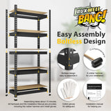 BuxWellBang 5-Shelf Heavy Duty Shelving - Adjustable Garage Storage Shelves, Metal Utility Storage Racks for Warehouse Pantry Basement Kitchen, BuxWellBang