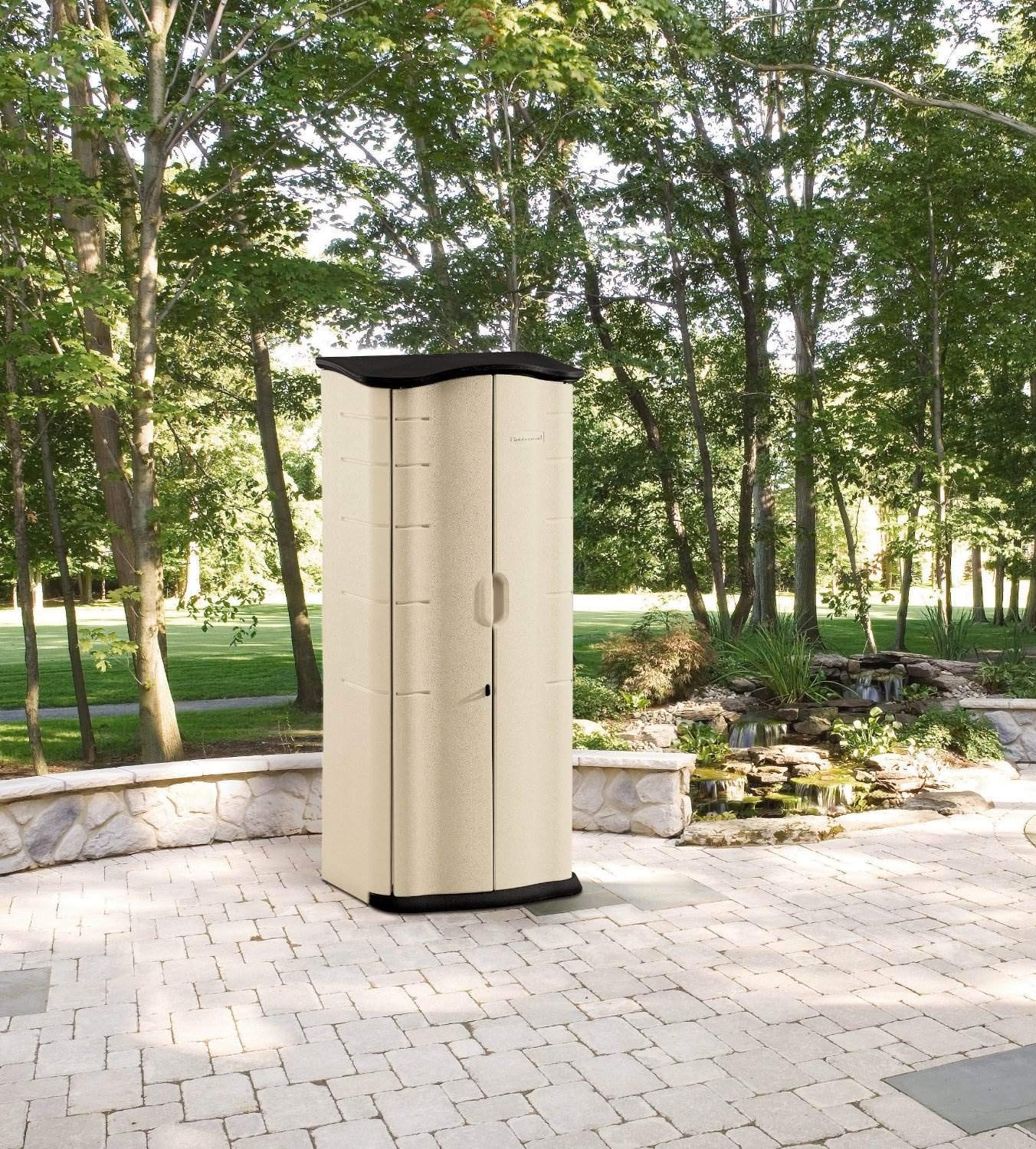 Rubbermaid Vertical Resin Weather Resistant Outdoor Storage Shed, 2x2.5 ft., Olive and Sandstone, for Garden/Backyard/Home/Pool Rubbermaid