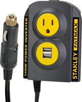 STANLEY FATMAX PCI140 140W Power Inverter: 12V DC to 120V AC Power Outlet with Dual USB Ports STANLEY