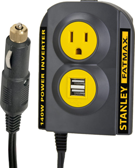 STANLEY FATMAX PCI140 140W Power Inverter: 12V DC to 120V AC Power Outlet with Dual USB Ports STANLEY