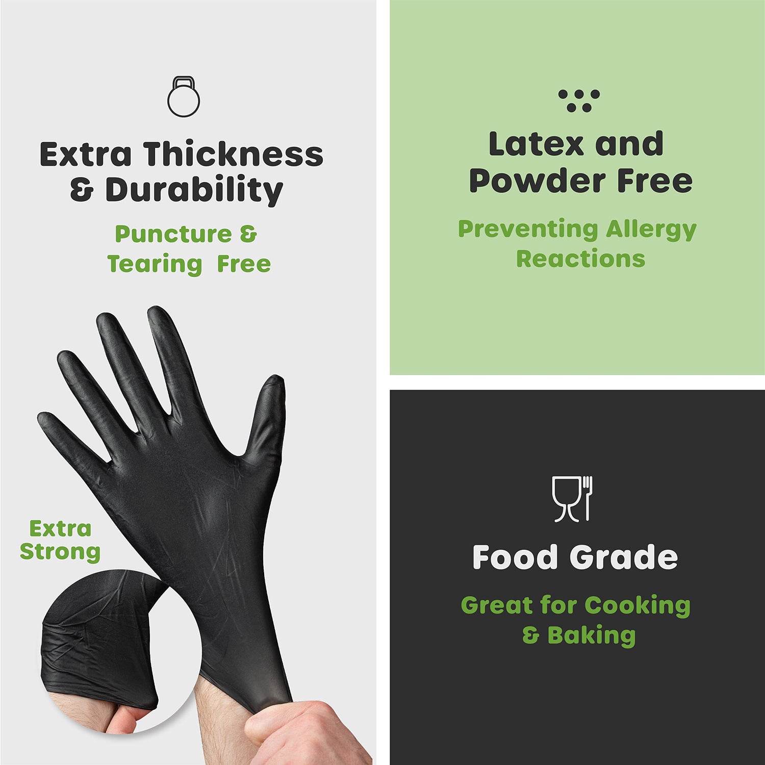 Comfy Package, Black Nitrile Disposable Gloves 6 Mil. Extra Strength Latex & Powder Free, Chemical Resistance, Textured Fingertips Gloves - Medium Comfy Package