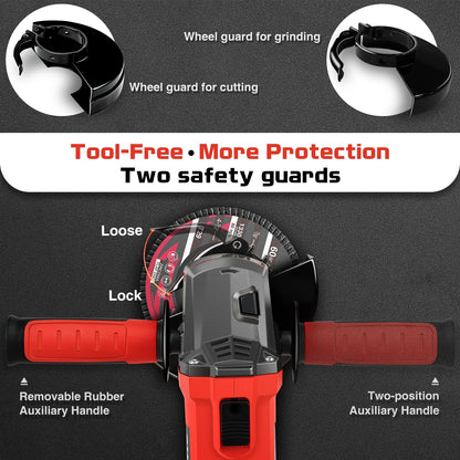 7.5Amp 4-1/2 Inch 12000 RPM Angle Grinder with 2 Guards, 3 Cutting Wheels, 3 Discs, Non-Slip Handle and Carbon Brush for Metal and Wood - WoodArtSupply