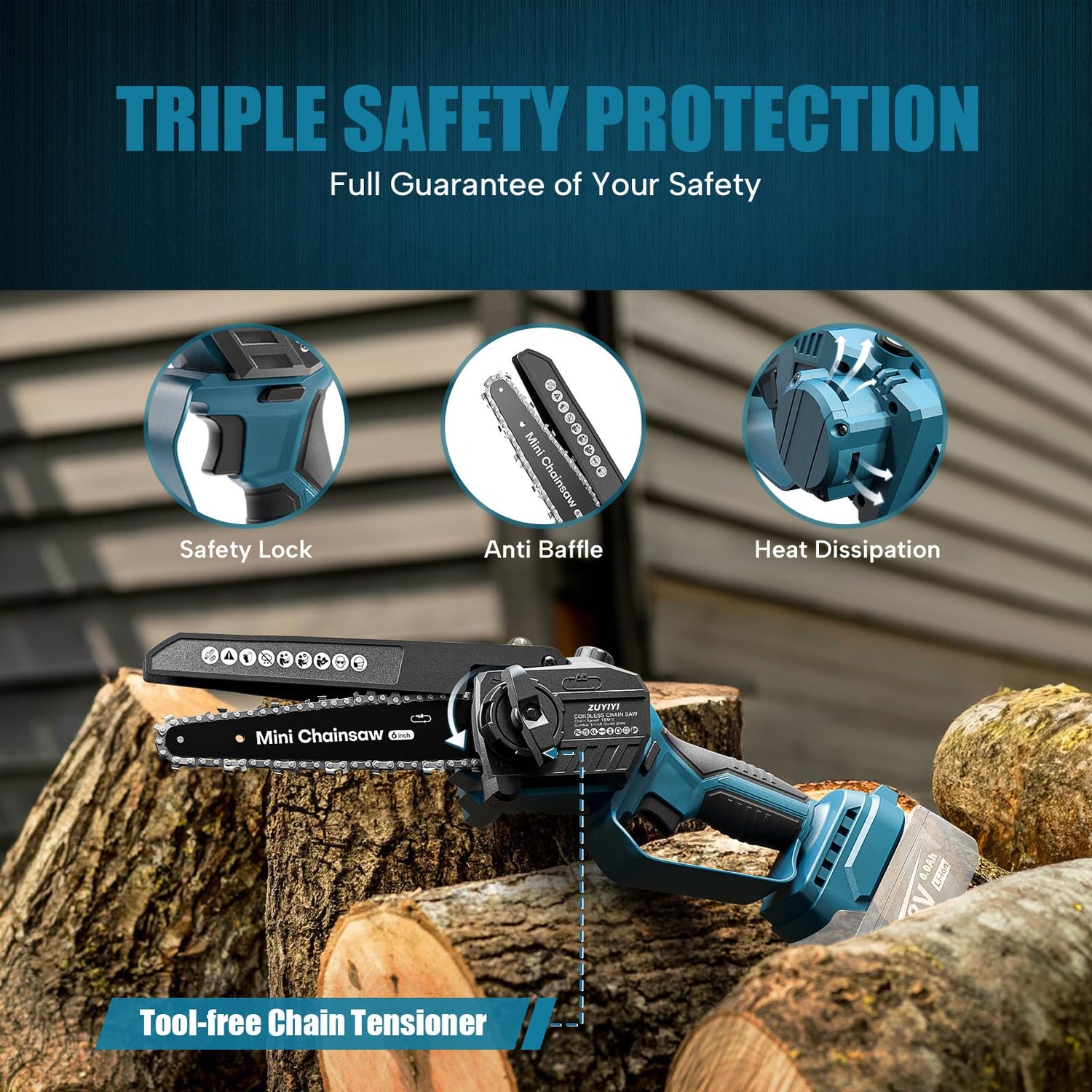 ZUYIYI Mini Chainsaw Cordless 6 Inch & 8 Inch for Makita 18V Battery, Brushless Handheld Chain Saw with Oiler Electric Chainsaw for Garden Courtyard ZUYIYI