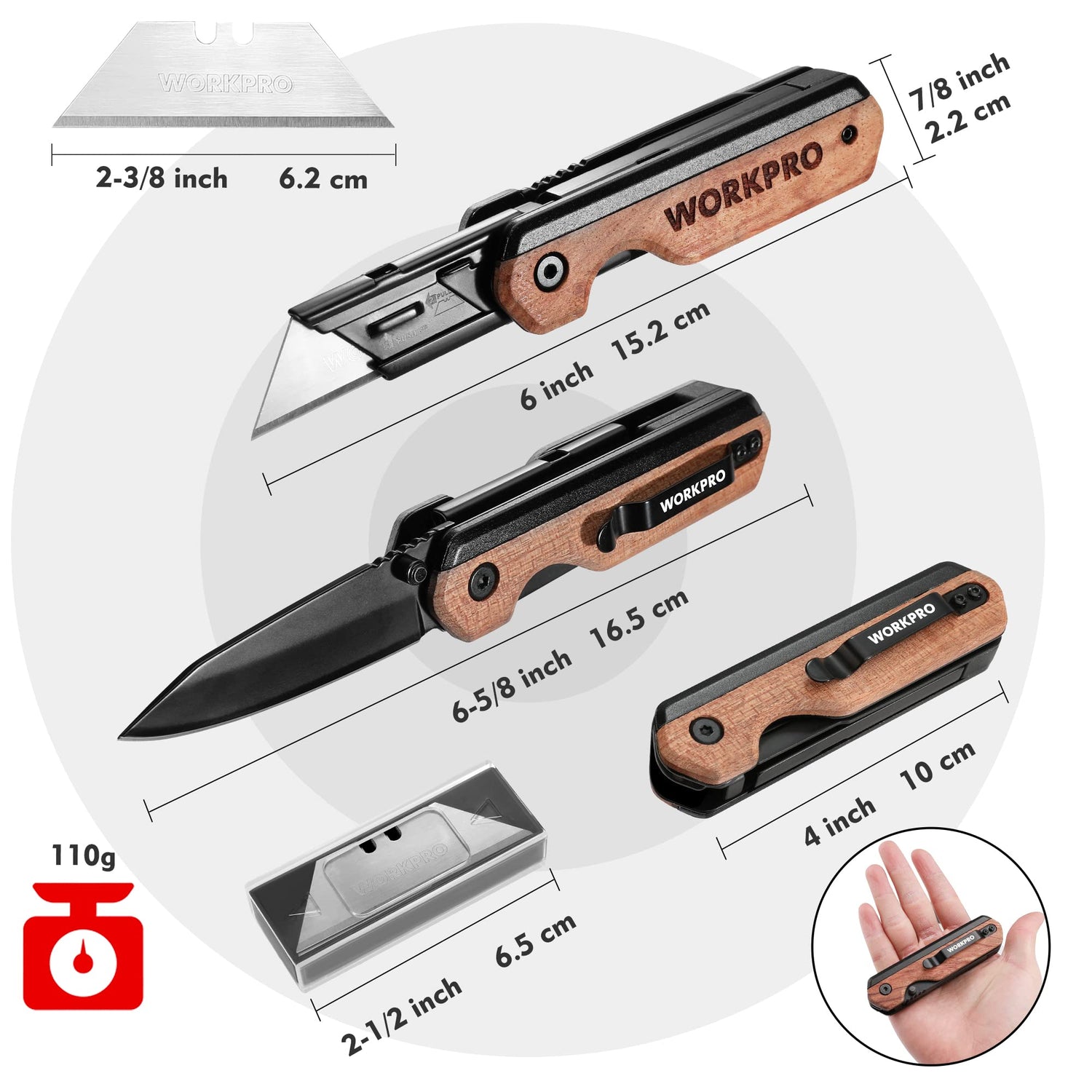WORKPRO 2-in-1 Folding Knife/Utility Knife, Quick-Change Box Cutter with Belt Clip and Liner Lock, Extra 10 SK5 Blades Included WORKPRO