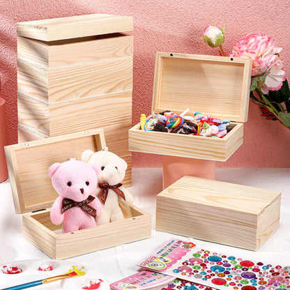 22 Pcs Unfinished Wooden Box with Hinged Lid and Magnetic Closure 5.5 x 3.5 x 2 Inch Rectangle Craft Wooden Box 10 Pcs Paint Brushes with 4 Sheets