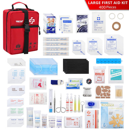 VRIEXSD 400 Piece Large First Aid Kit Premium Emergency Kits for Home, Office, Car, Outdoor, Hiking, Travel, Camping, Survival Medical First Aid Bag, - WoodArtSupply