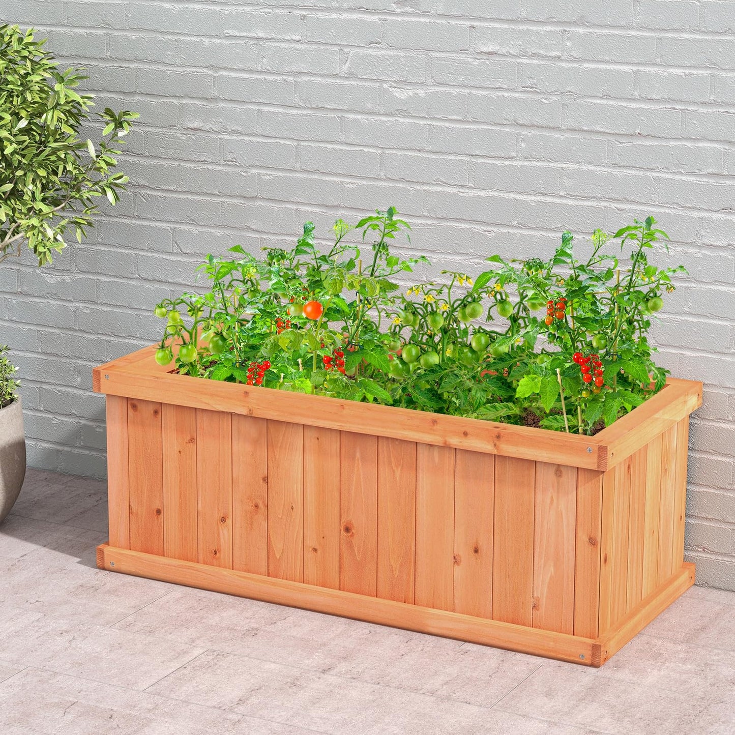 Giantex Raised Garden Bed, 31”x14”x12” Wooden Planter Box with 4 Drainage Holes & Detachable Bottom Panels, Elevated Flower Bed, Rectangular Plant - WoodArtSupply