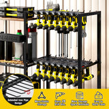 TC-HOMENY Power Tool Organizer Garage Storage with Charging Power Strip, 28 Drill Rack Tool Holder Racks Rolling Tool Cart on Wheels, Tool Shelf TC-HOMENY