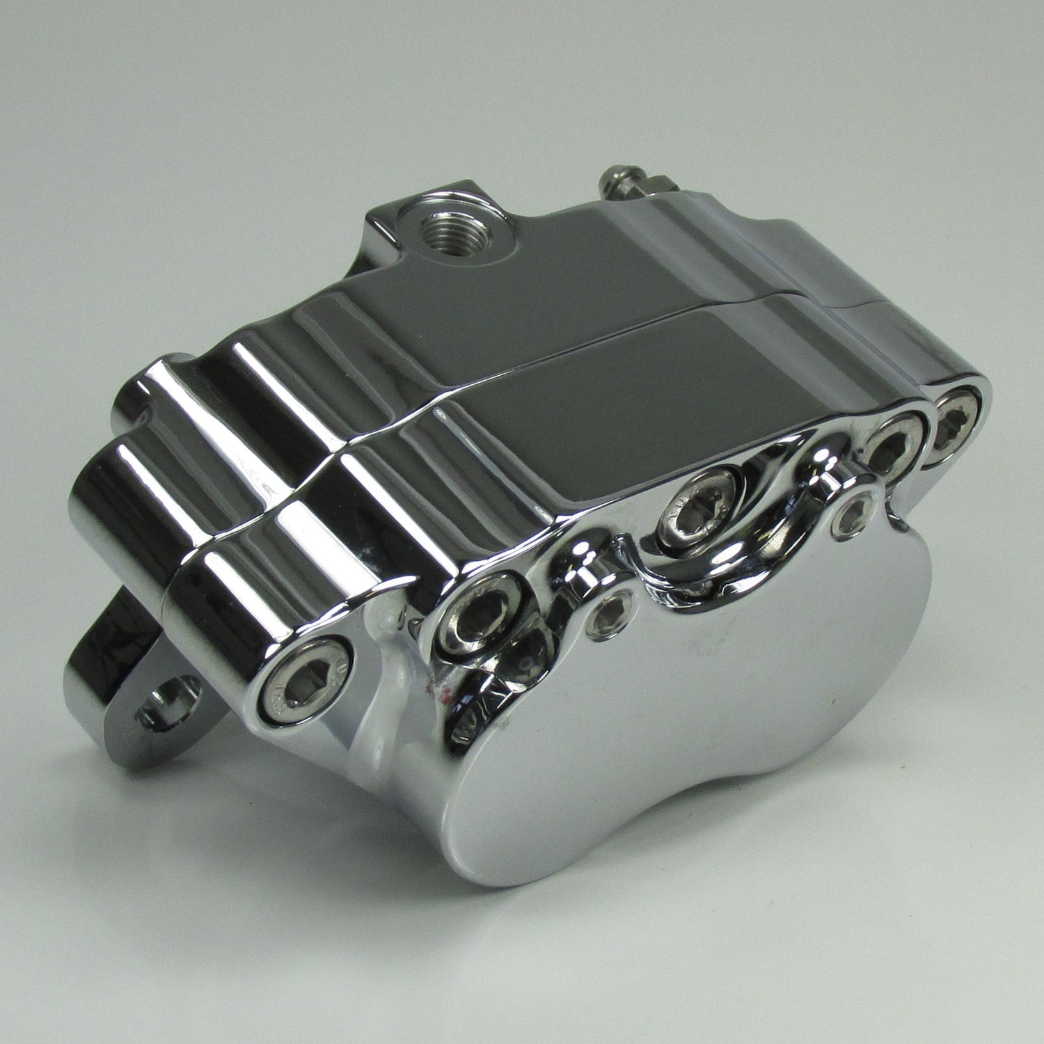 Chrome Ultima 4-piston Billet Aluminum Motorcycle Brake Caliper WITH PADS - Mounting Kits Also Available - Harley Chopper Bobber Cafe Racer Billet Proof Designs