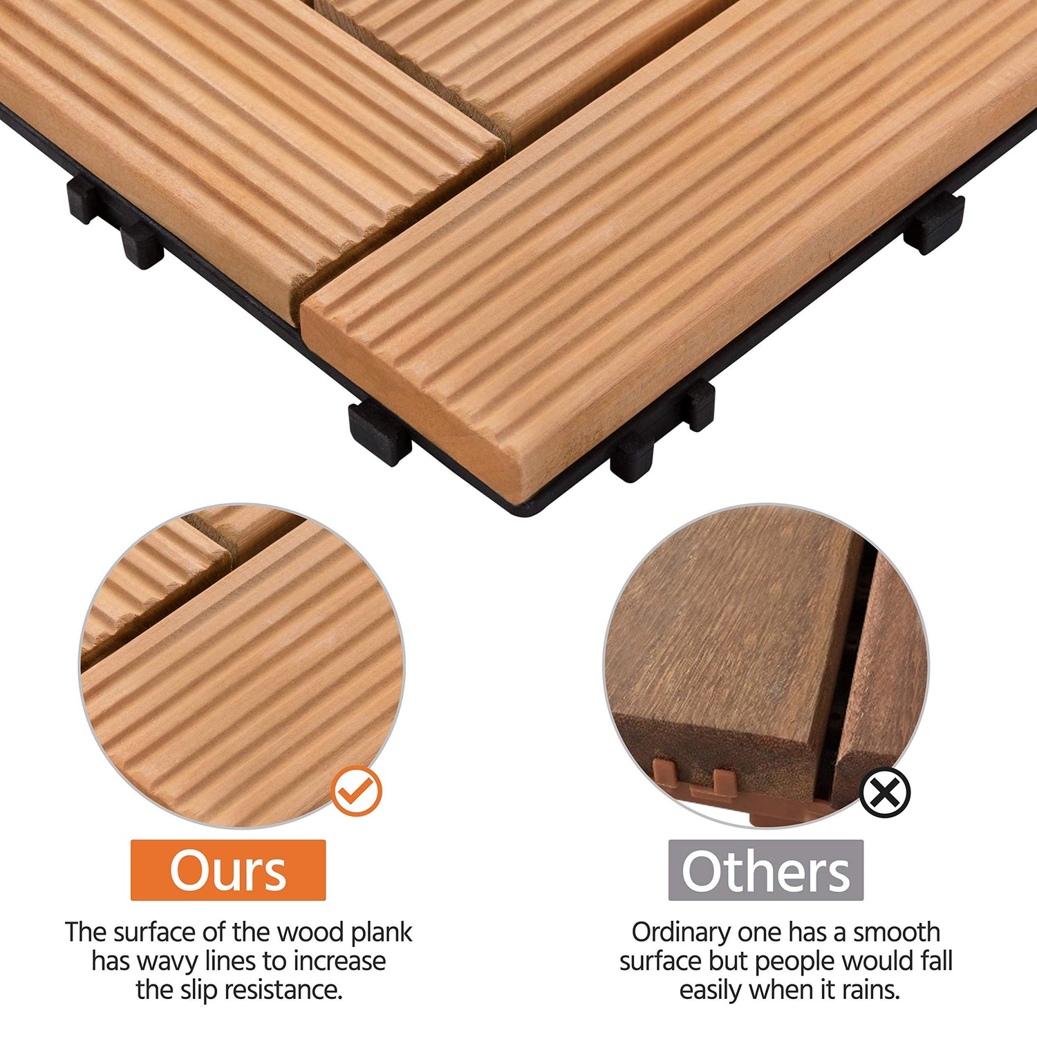 Yaheetech 27PCS Natural Wood Deck Tiles Interlocking Patio Deck Tiles Solid Wood and Plastic Indoor&Outdoor 12 x 12in Yaheetech