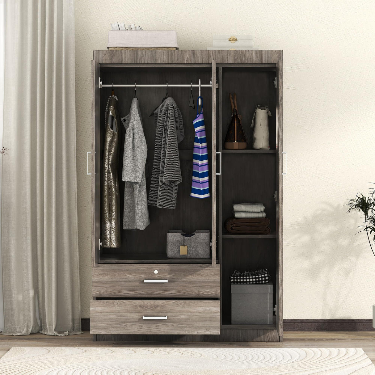 LZ LEISURE ZONE 3 Doors Wardrobe Armoire Closet, Large Freestanding Armoire Wardrobe Cabinet with 2 Drawers, Bedroom Wardrobe Clothes Storage Cabinet LZ LEISURE ZONE