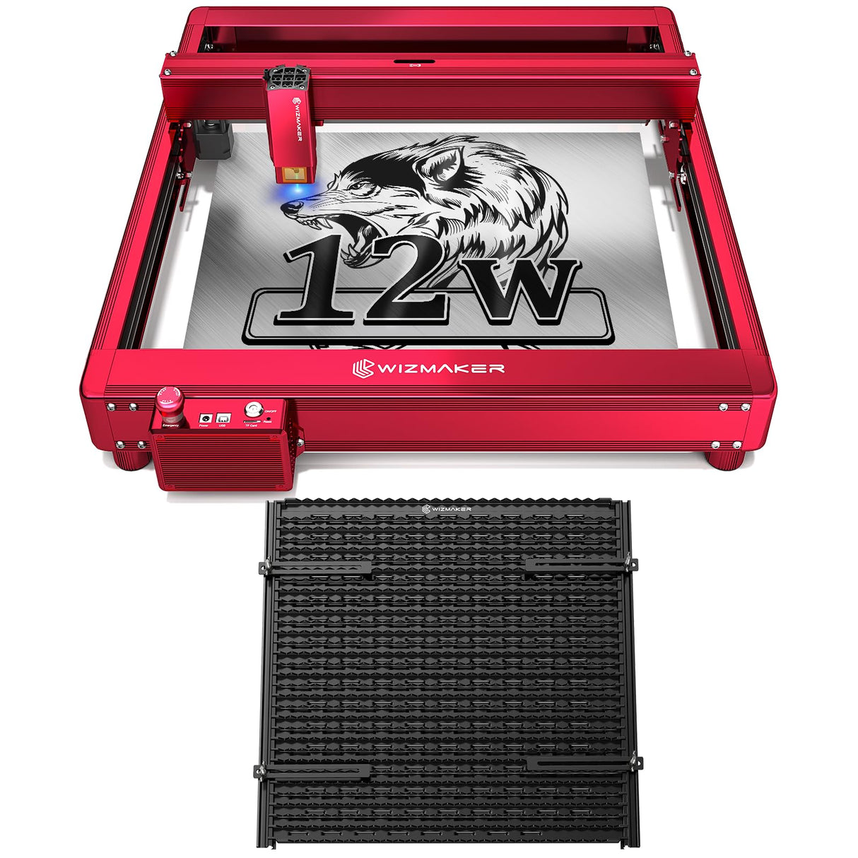 WIZMAKER L1 Laser Engraver, 12W Output Powerful Laser Cutter DIY Laser Engraving Machine + WIZMAKER Upgraded Honeycomb Laser Bed, Spliceable Laser WIZMAKER