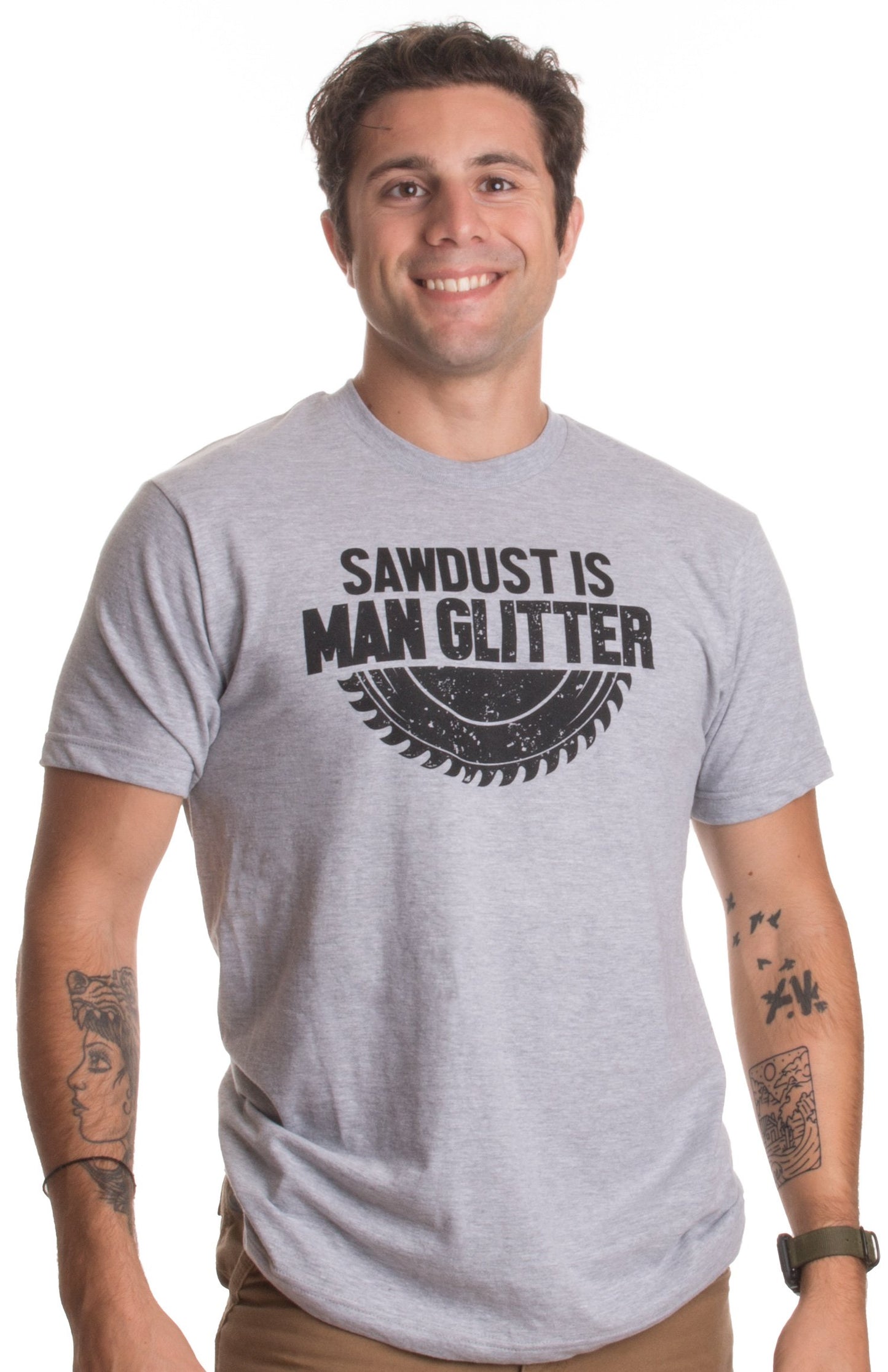 Sawdust is Man Glitter | Funny Woodworking Wood Working Saw Dust Humor T-Shirt-(Adult,XL) Sports Grey - WoodArtSupply