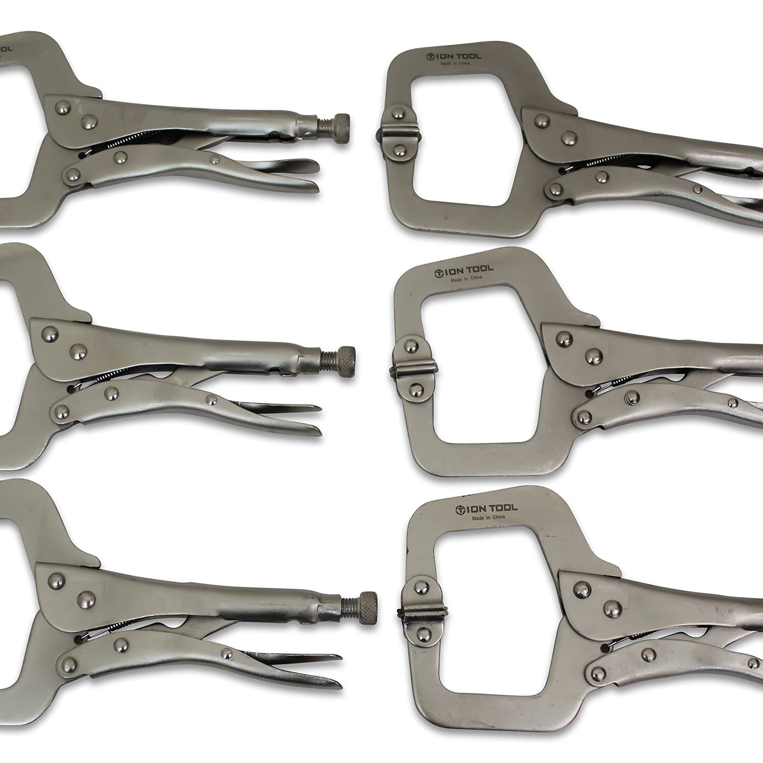 ION TOOL 6 Pack - 11” C-Clamp Locking Pliers, Swivel Pads Ion Tool