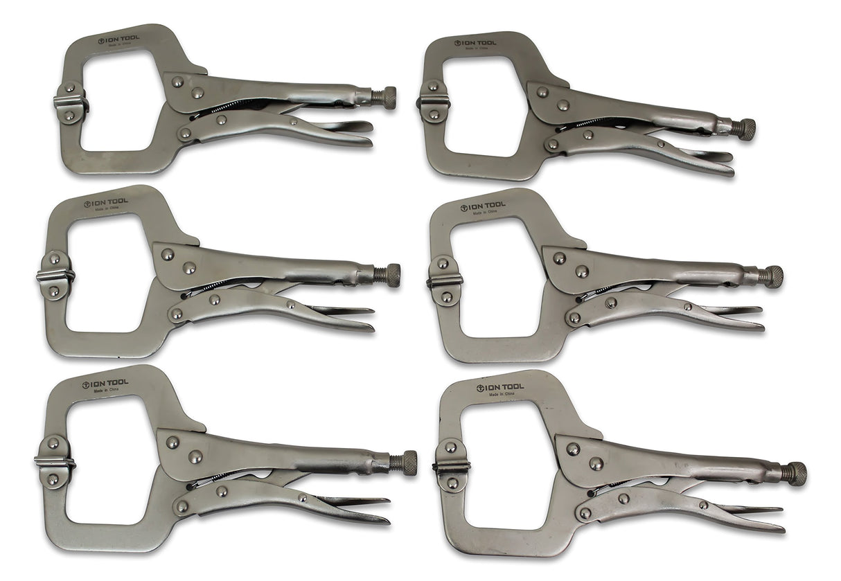ION TOOL 6 Pack - 11” C-Clamp Locking Pliers, Swivel Pads Ion Tool