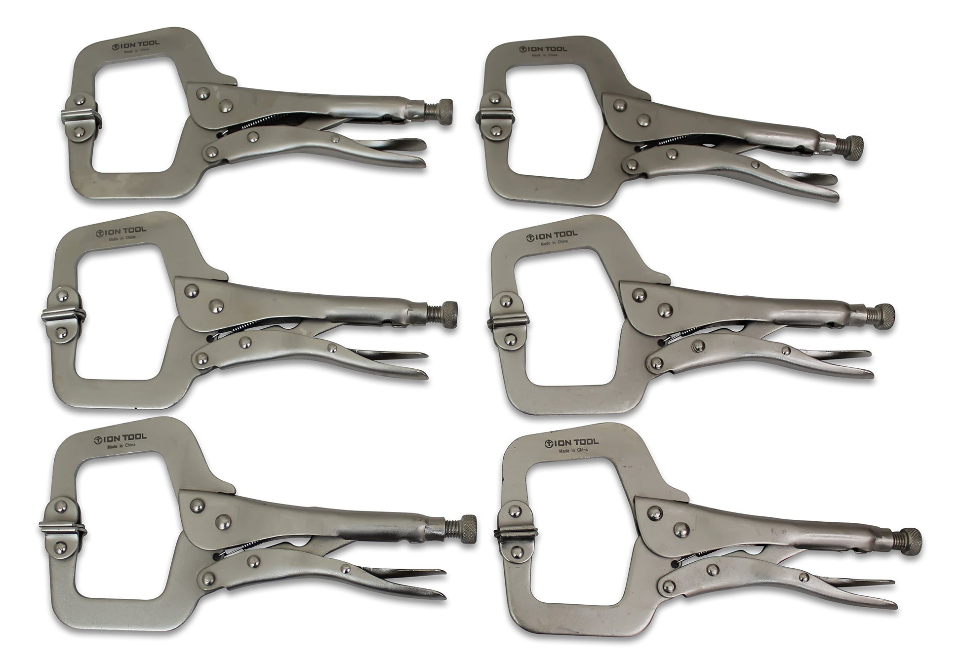 ION TOOL 6 Pack - 11” C-Clamp Locking Pliers, Swivel Pads - WoodArtSupply