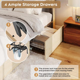 Brafab Natural Rattan Queen Bed Frame with Wooden Headboard & 4 Storage Drawers Brafab