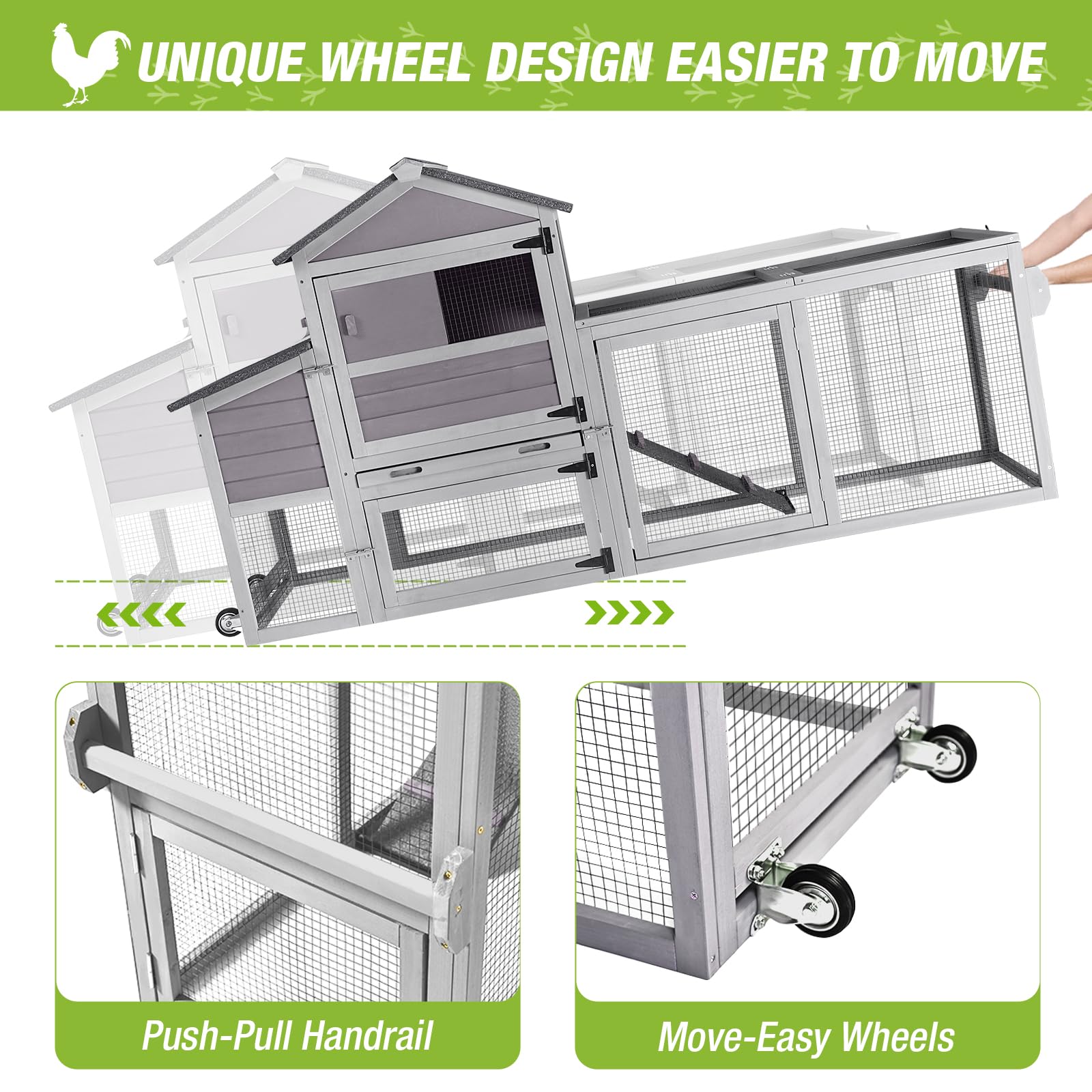 GUTINNEEN Chicken Coop Mobile Hen House On Wheels Easy to Move Wooden Poultry Cage with Nesting Box,Opening Wire Netting Roof - WoodArtSupply